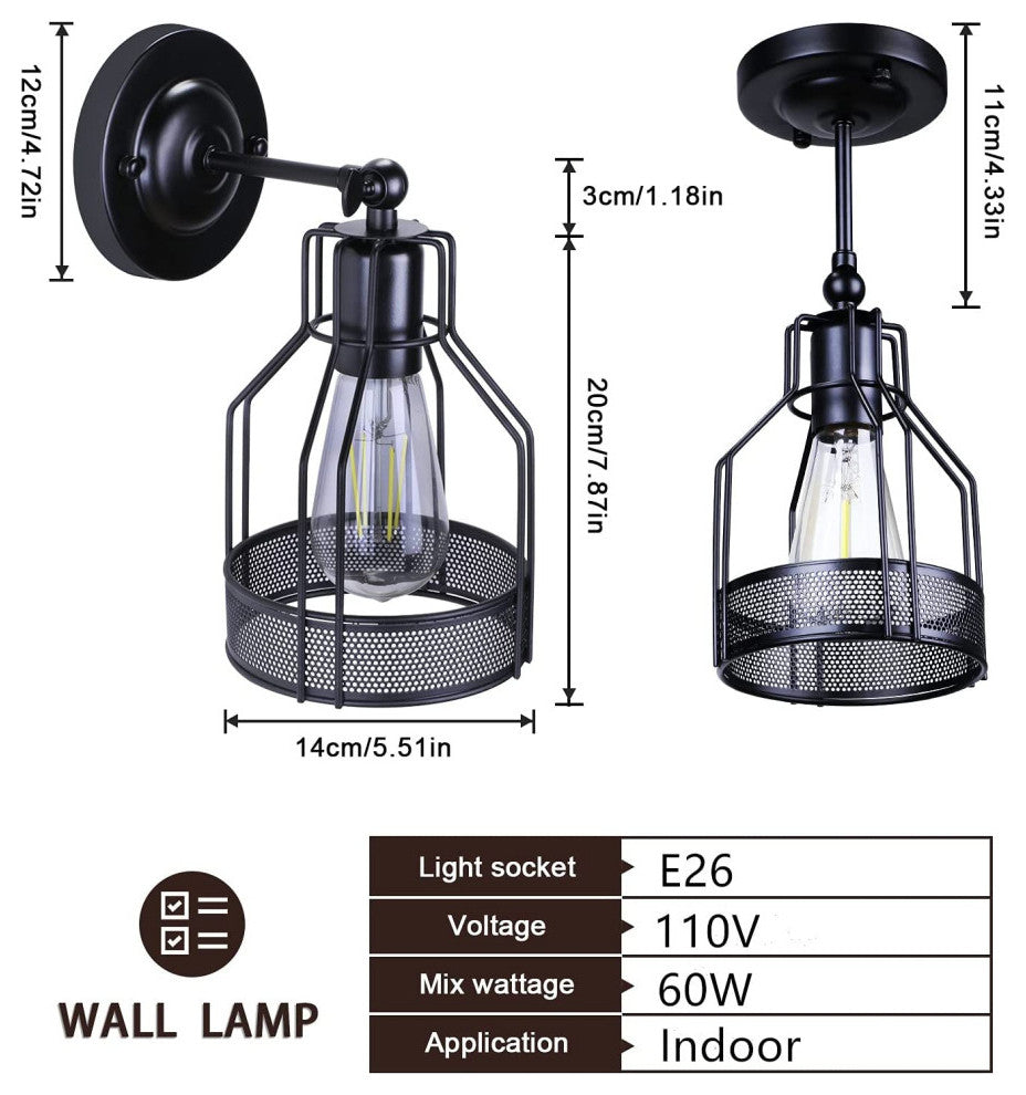 Black cage wall sconce light industrial farmhouse vintage wall lamp