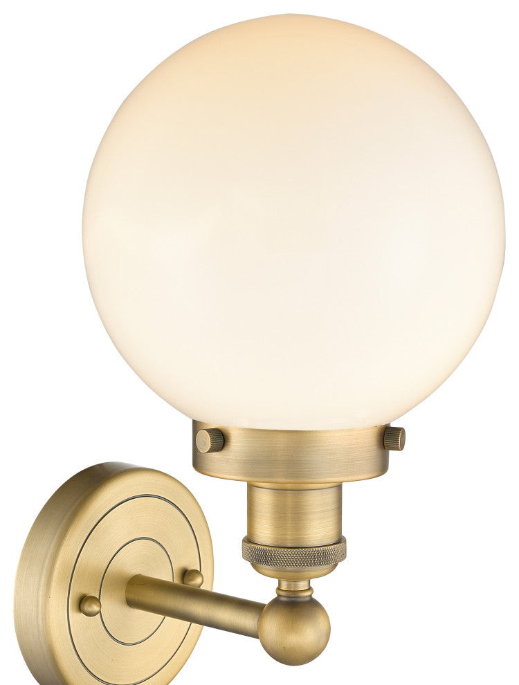 Large Beacon 1-Light 7" Sconce, Brushed Brass Finish, Matte White Shade