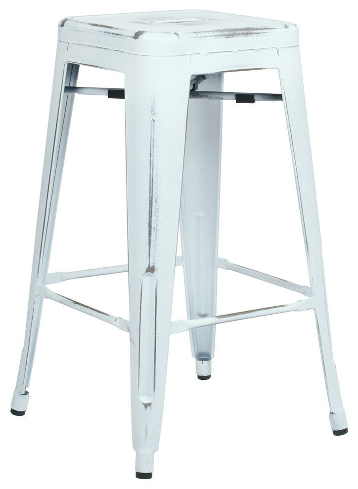 Bristow Metal Barstools, Set of 2, Antique White, Height: 26.25"