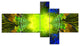 Green Golden Fractal Stained Glass, Abstract Canvas Art Print, 60"x32", 5 panels