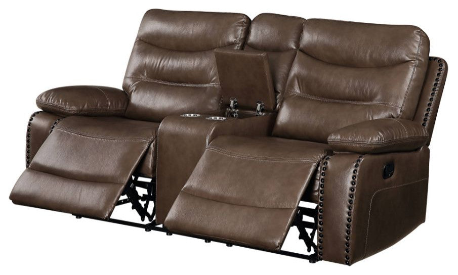 Aashi Motion Loveseat With Console, Brown Leather-Gel Match