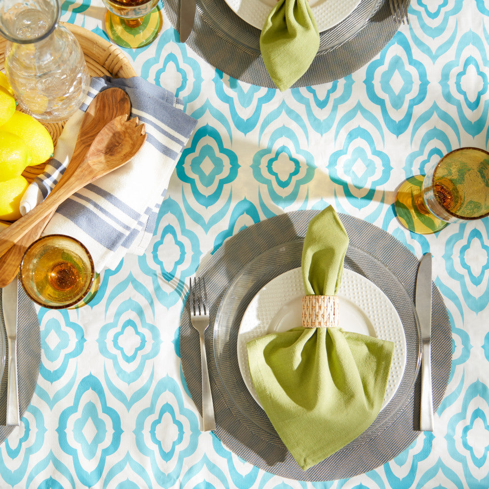 Blue Ikat Vinyl Tablecloth 60x102