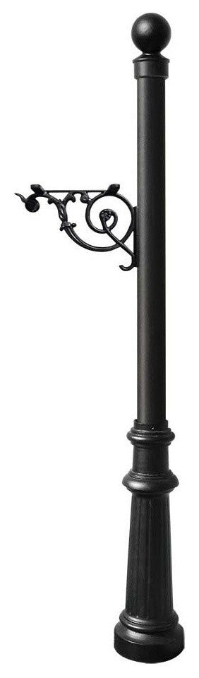 Lewiston Post Only-Support Bracket, Decorative Fluted Base, Ball Finial, Black