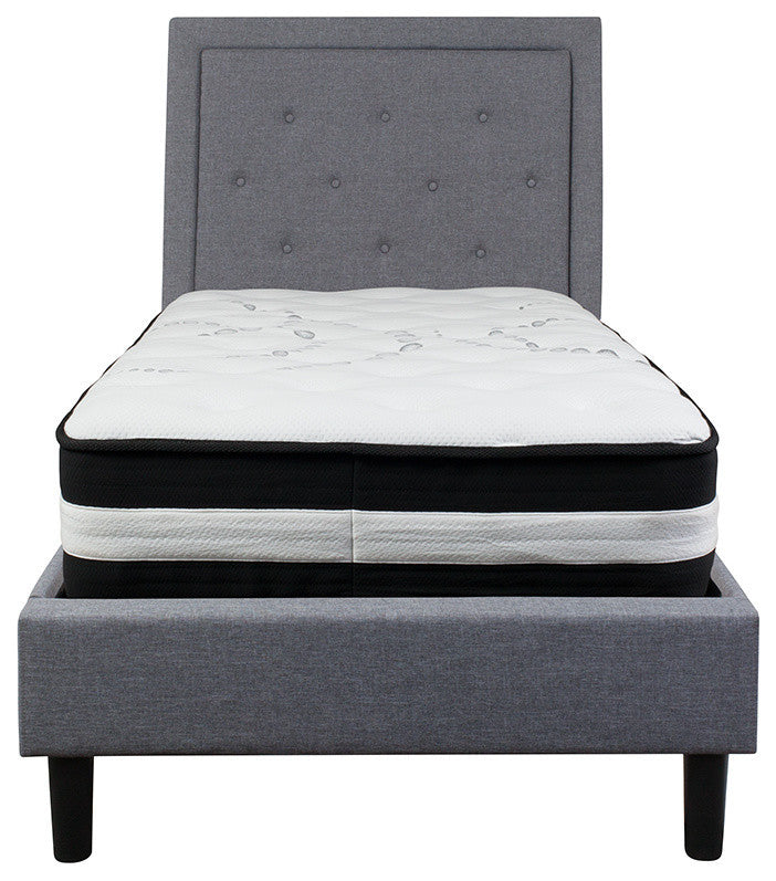 Roxbury Twin Size Tufted Upholstered Platform Bed With Pocket Spring Mattress