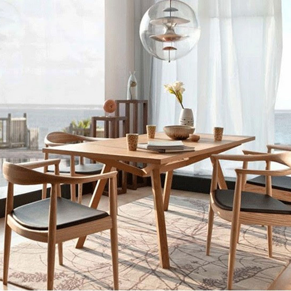 Real Oak Wood PU Leather Seat Wegner Kennedy Dining Assembled Chair, Natural