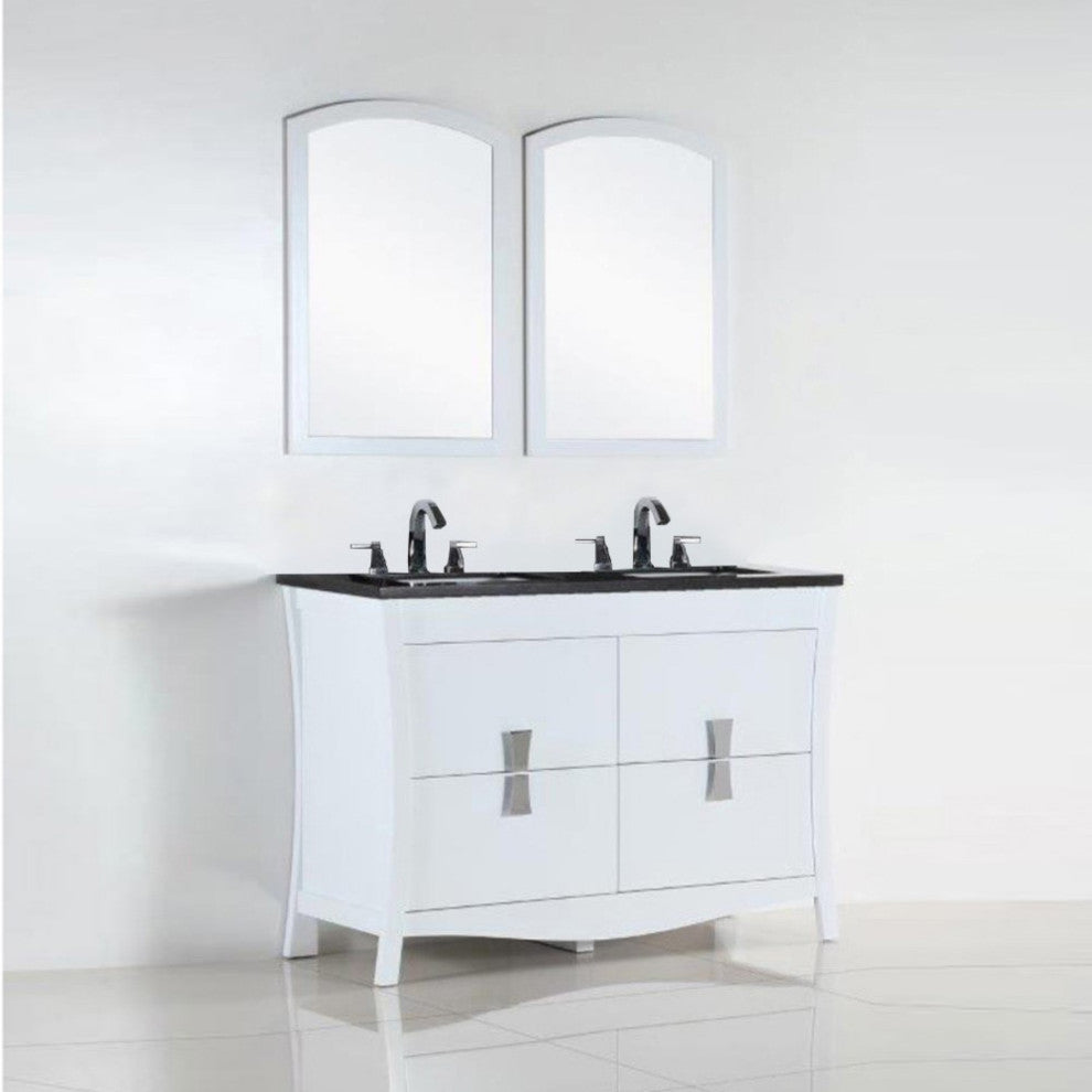 48" Double Sink Vanity, White With Black Galaxy Top
