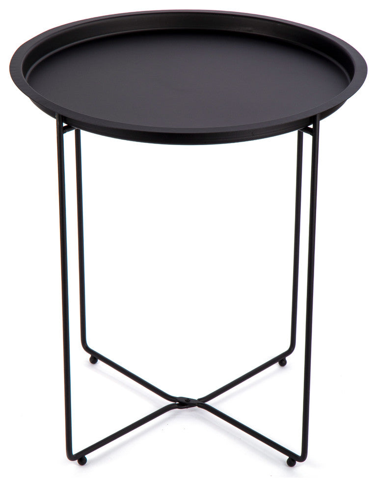 Functional Folding Tray Metal Coffee Table, 19"x18.5", Black
