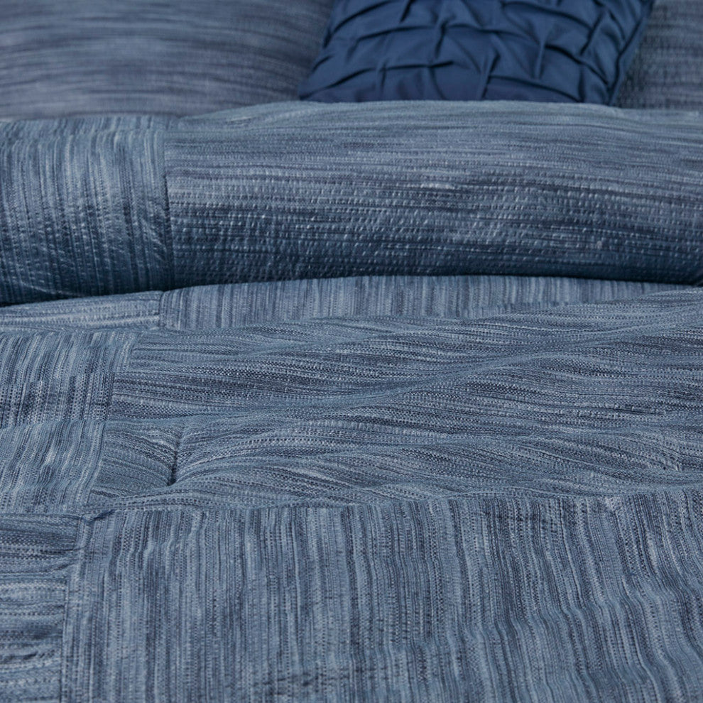 Madison Park Walter 7 Piece Printed Seersucker Comforter Set, Navy