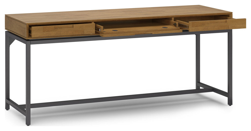 Banting Solid Hardwood Mid Century Wide Desk, Medium Saddle Brown