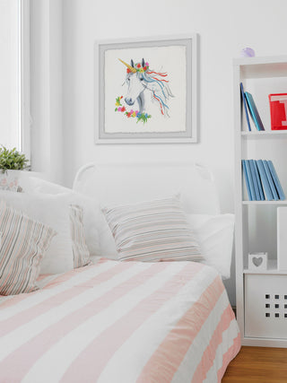 "Rainbow Unicorn II" Framed Painting Print, 12"x12"