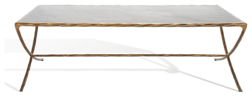 Safavieh Couture Debbie Rectangle Metal Coffee Table, Brass/White