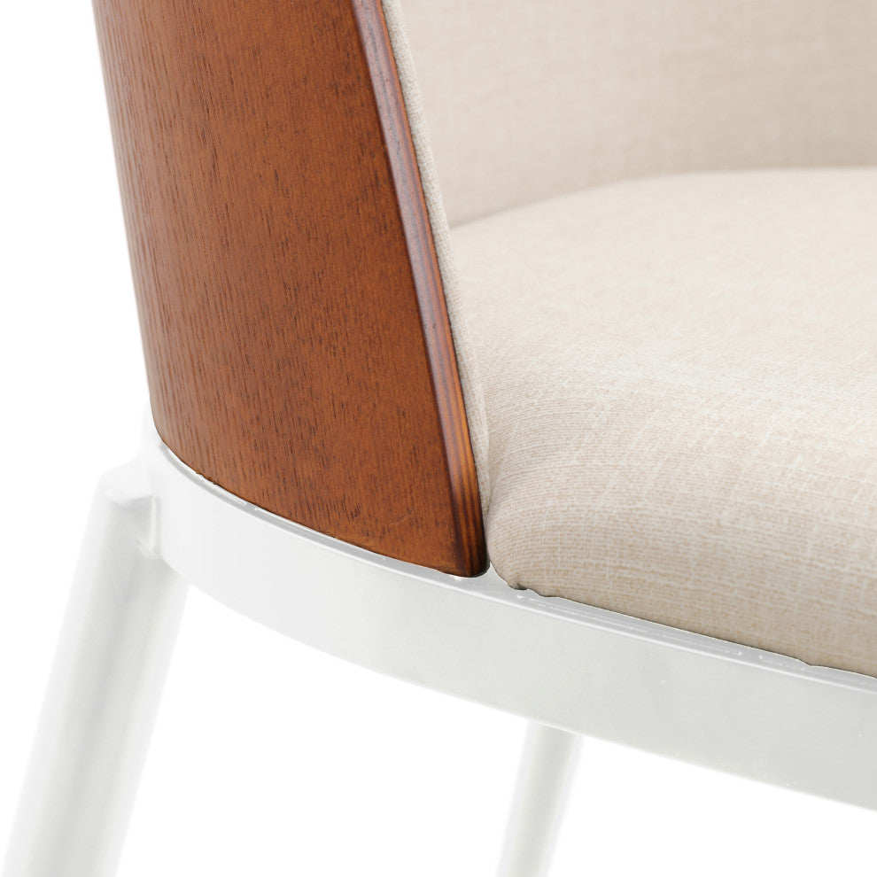 LeisureMod Tule Dining Chair with White Frame Set of 2, Walnut/Beige