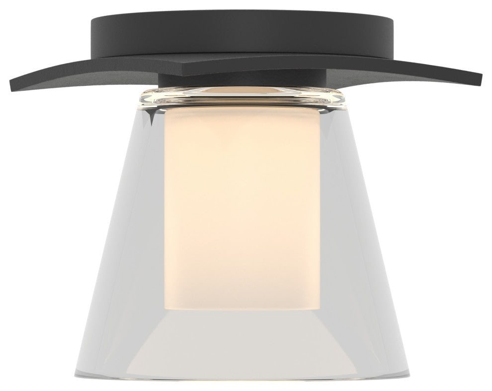 Wren Flush Mount, Incandescent, Opal and Clear Glass, Black