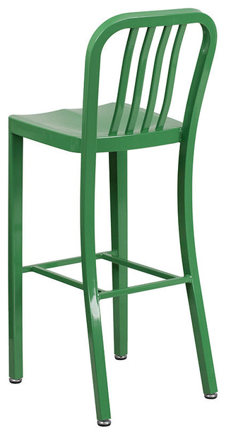 Commercial Grade 30"High Green Metal Indoor-Outdoor Barstool, Vertical Slat Back
