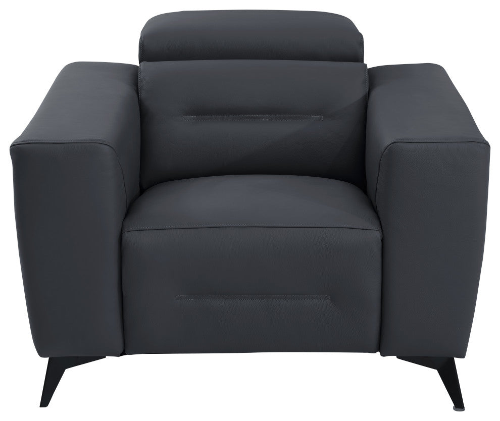 Arezzo Genuine Italian Leather Modern Sofa Set, Dark Gray