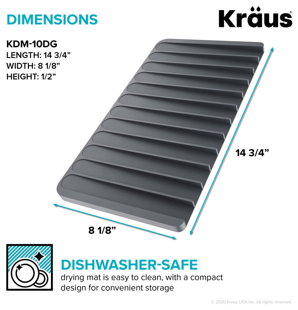 Self-Draining Silicone Dish Drying Mat or Trivet for Kitchen Counter Dark Grey
