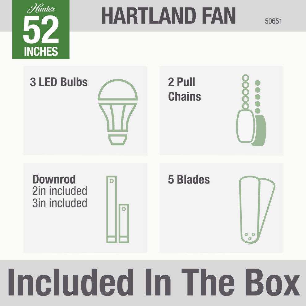 Hunter 52" Hartland Matte Silver Ceiling Fan With LED Light Kit and Pull Chain