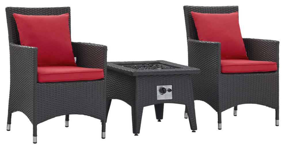 Convene 3 Piece Set Outdoor Patio with Fire Pit Espresso Red