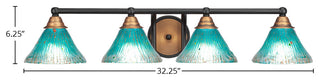 Paramount 4-Light Bath Bar, Matte Black & Brass, 7" Teal Crystal Glass