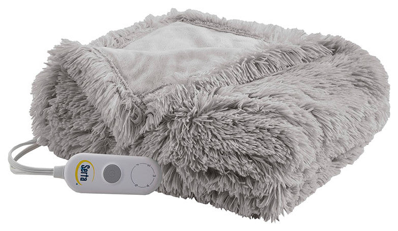 Serta Malea Shaggy Faux Fur Heated Throw, Grey