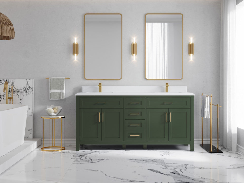 Cambridge 72 Double Sink Bath Vanity in Pewter Green 1.5" White Quartz