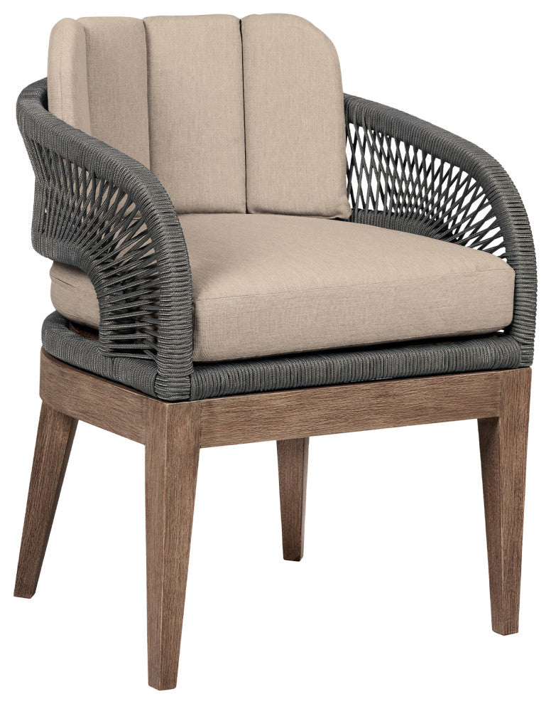 Orbit Outdoor Patio Dining Chair Wood Gray Rope/Taupe Olefin Cushions