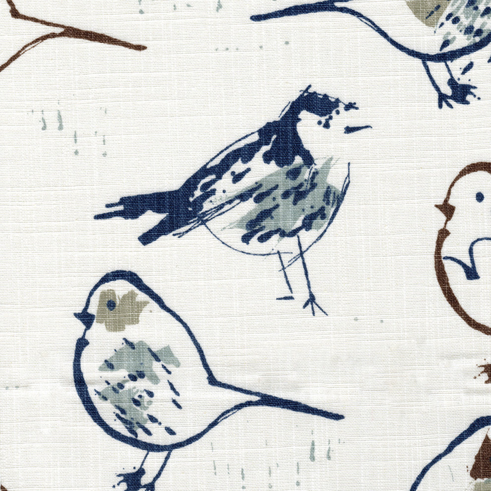 Bird Toile Regal Blue Chinoiserie 72" Shower Curtain Cotton Linen, Lined