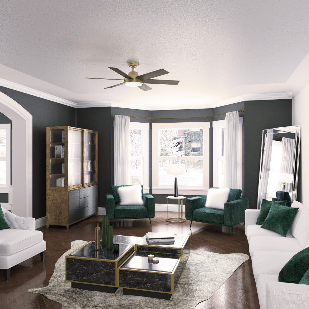 52" Donatella Burnished Brass Ceiling Fan, LED Light Kit and Handheld Remote