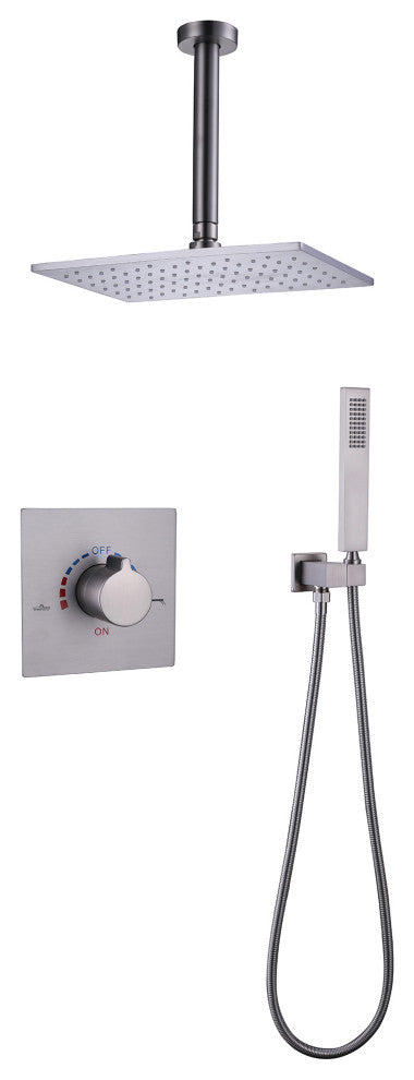 Ceiling Mounted Rain Shower System with Hand Shower-Includes Rough-in Valve, Brushed Nickel