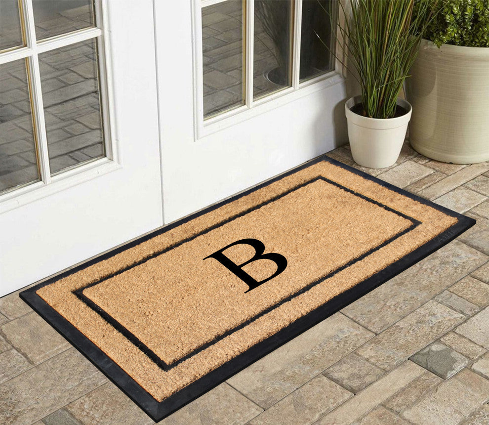 A1HC Rubber & Coir Large Outdoor Durable Monogrammed Doormat, 24"X39", Beige, B