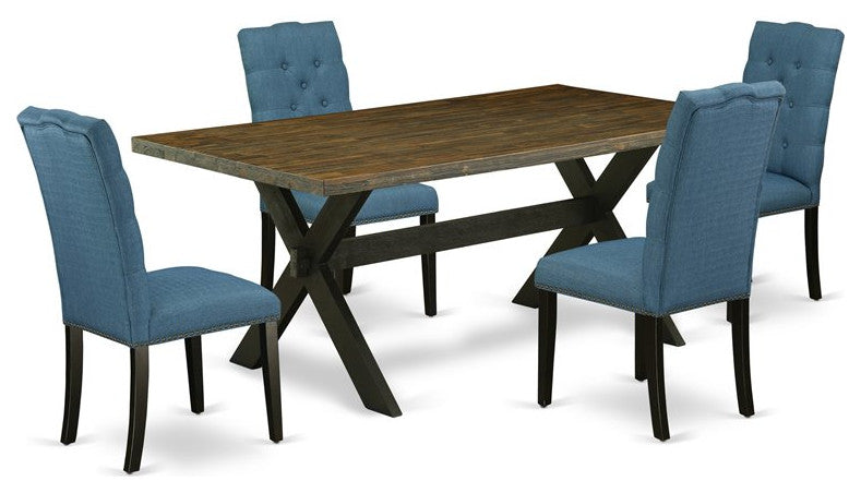 X677El121-5, 5-Piece Dining Set Table Top and 4 Chairs, Wire Brushed Black