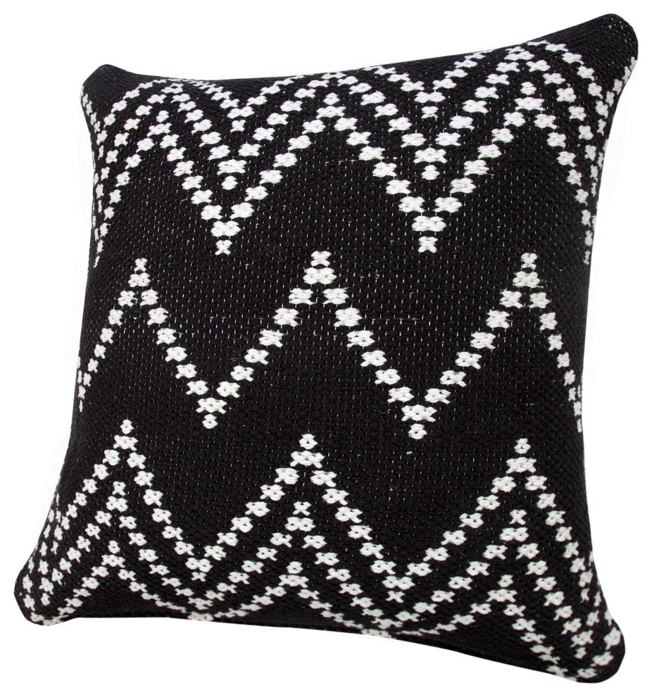 Ox Bay Handwoven Black/White Chevron Cotton Blend Pillow Cover, 20"x20"