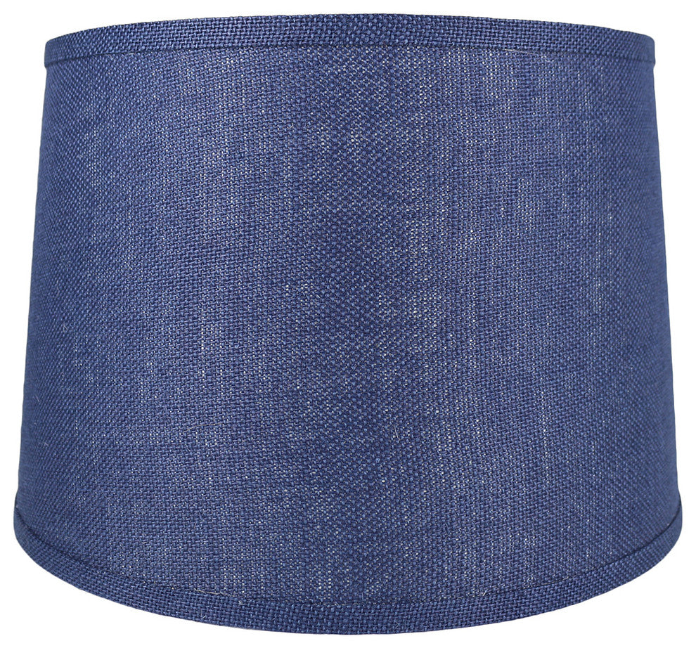 French Drum Burlap Lampshade, 14"x16"x11", Navy Blue
