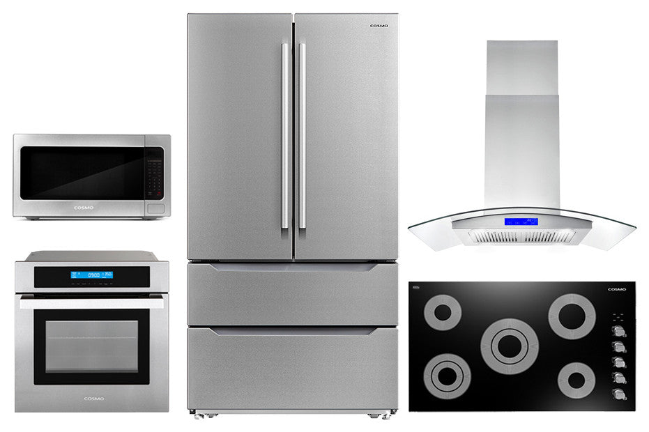 5 Piece, 36" Cooktop, Wall Oven, 17.3" Microwave, Refrigerator & Wine Cooler