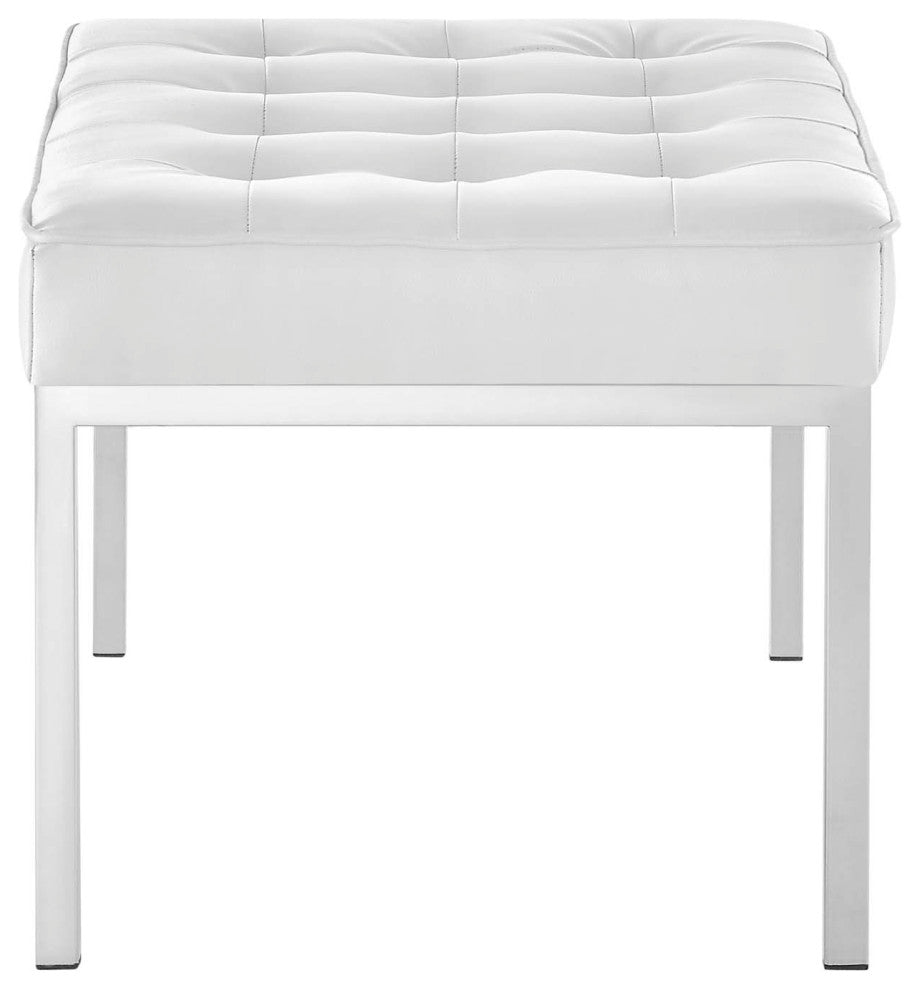 Modern Lounge Accent Chair Bench, Faux Vinyl Leather Metal Steel, White
