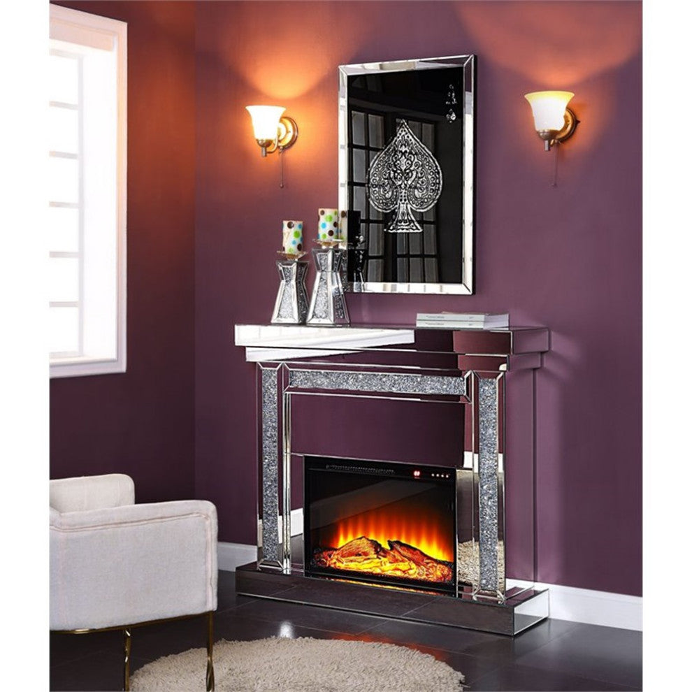 ACME Furniture Noralie Fireplace in Mirrored and Faux Diamonds