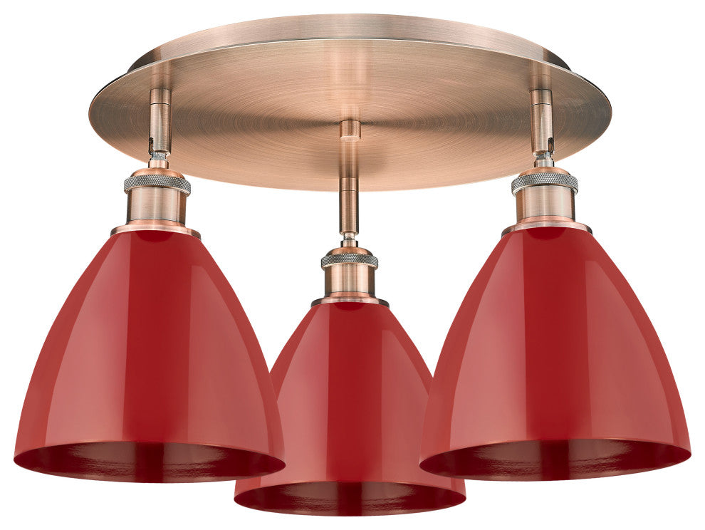 Ballston Dome-3 Light 19" Flush Mount-Antique Copper, Red Shade