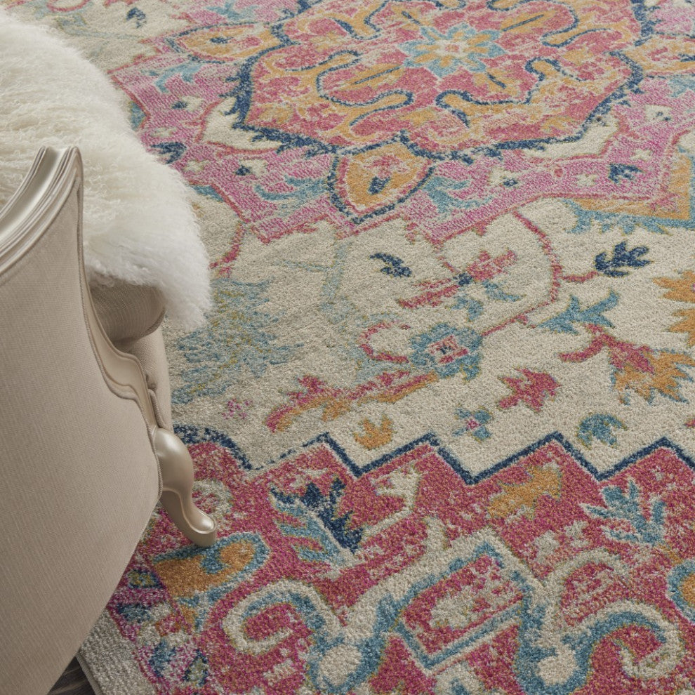 8" x 10" Ivory and Pink Medallion Area Rug