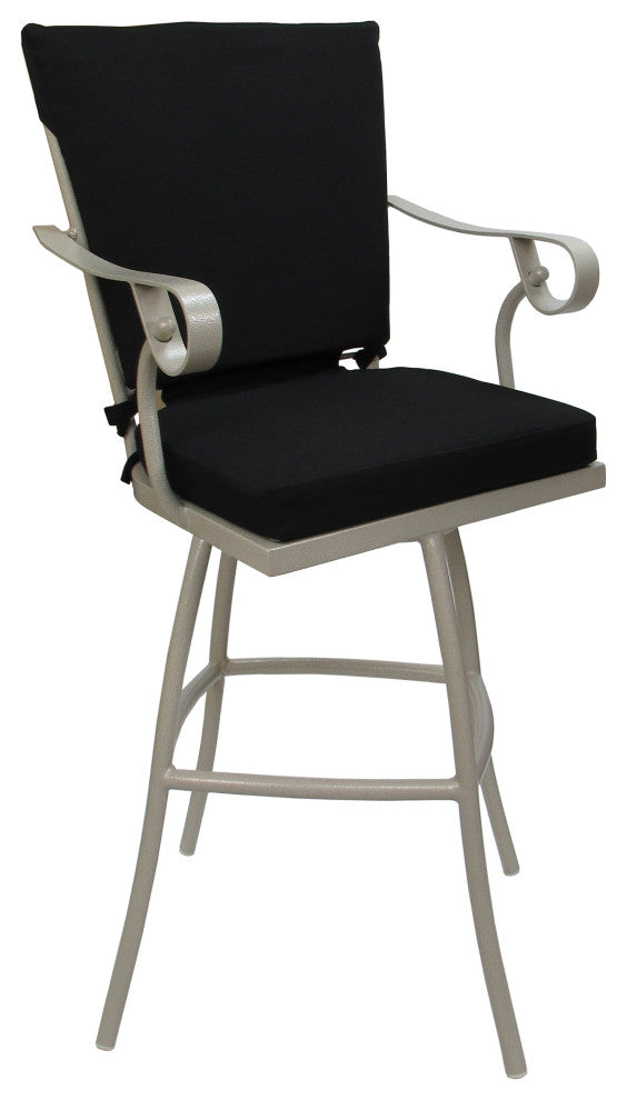 Outdoor Patio Swivel Bar Stool Jamey with Arms, Black - Beige, 30"