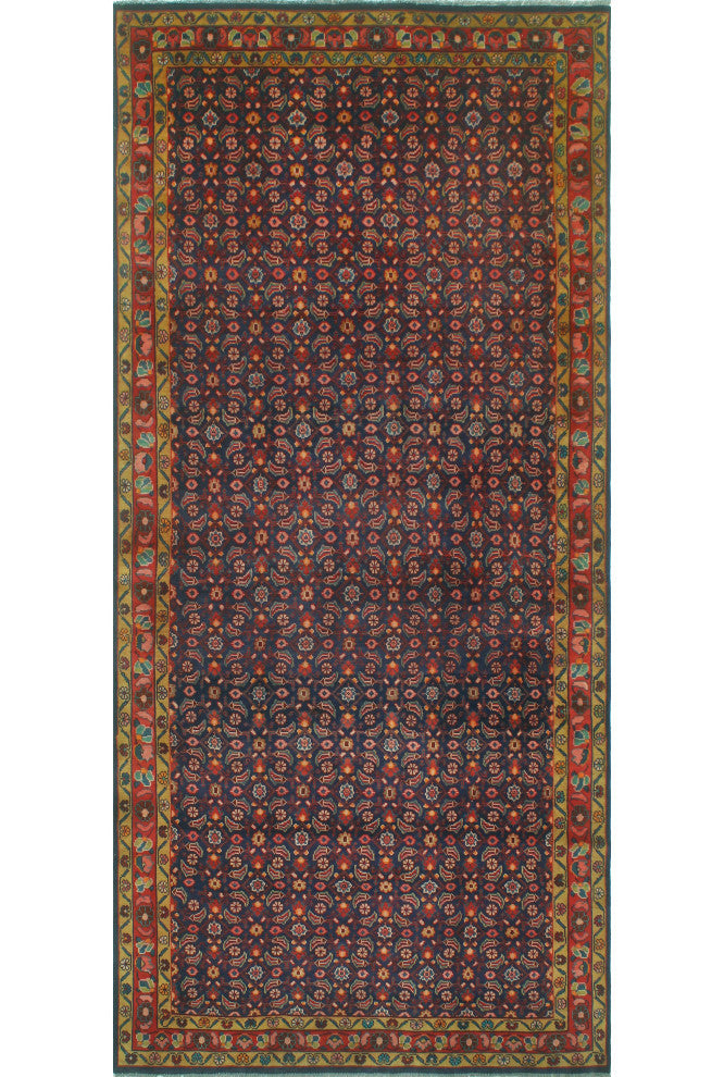 Fine Vintage Distressed Orlan Navy/Red Runner, 5'0x10'8