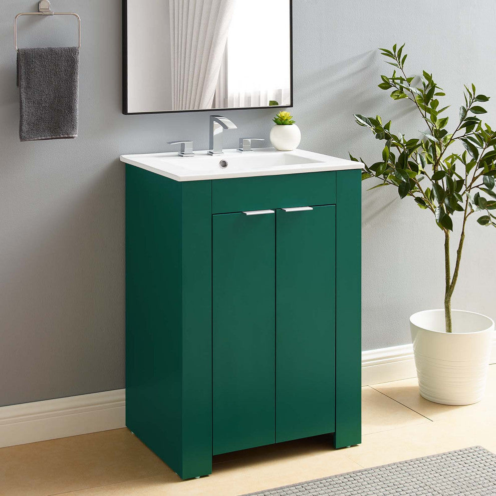 Sink Vanity Cabinet, Melamine, Green White, Modern, Hotel Bedroom Bathroom