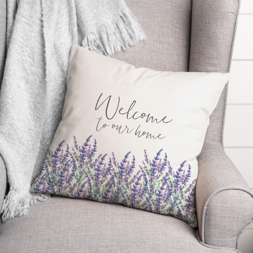 Welcome to our Home Lavendar Print 18x18 Spun Poly Pillow