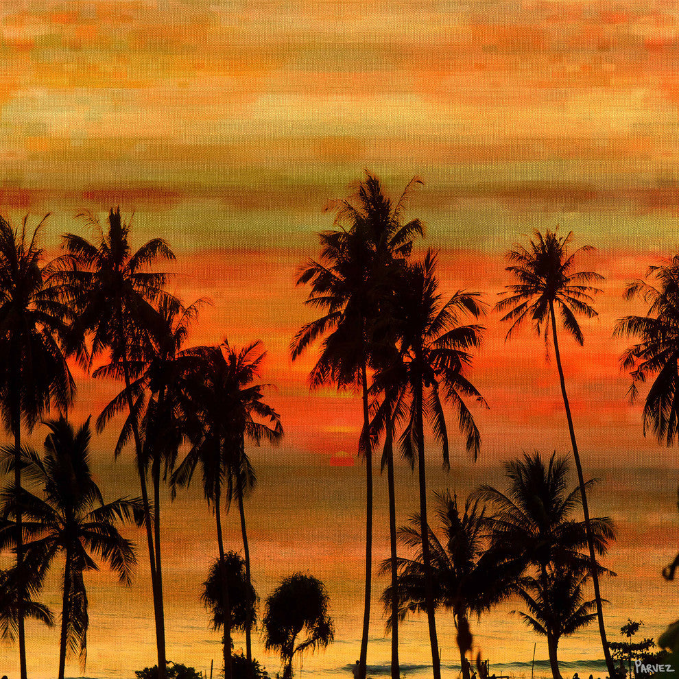 "Palms Against Gold Sky" Fine Art Canvas Print, 18"x18"