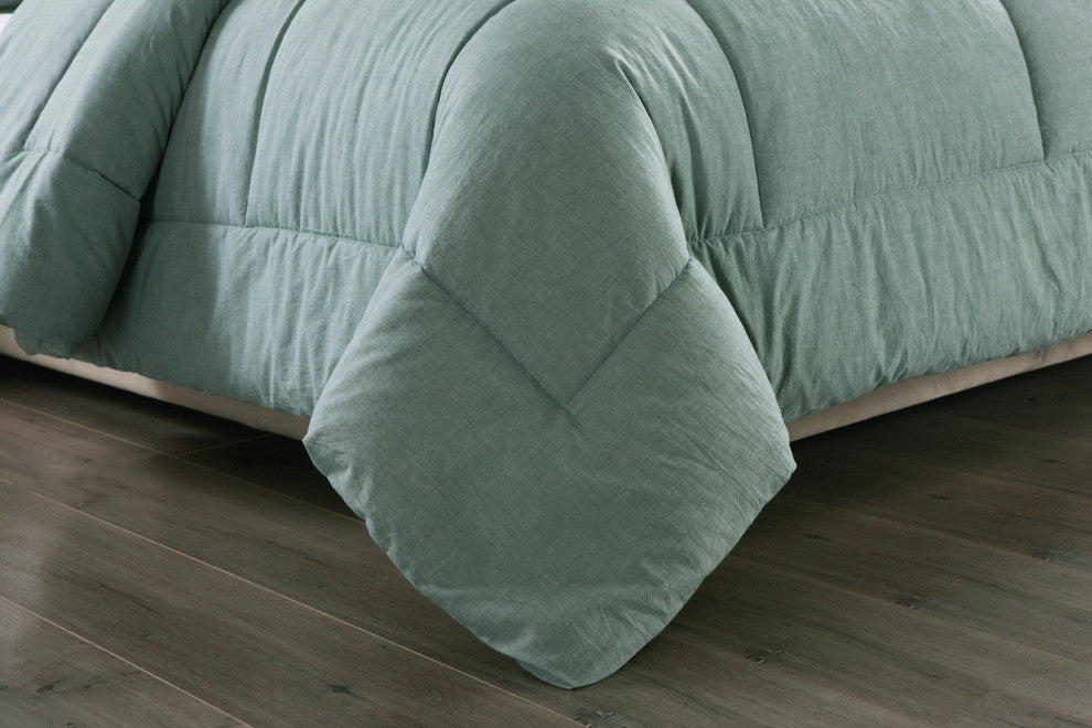 Washed Cotton Comforter Mini Set, Green, Twin Xl