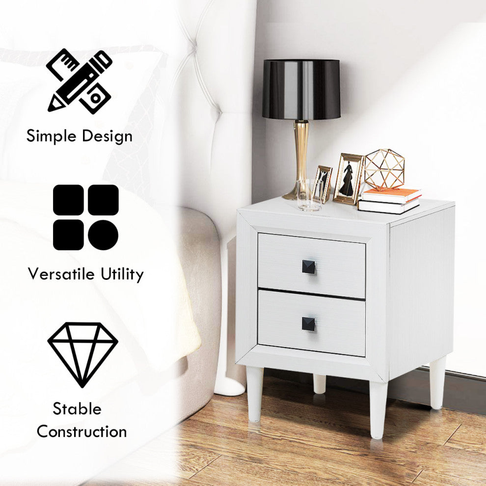 Costway Nightstand End Bedside Coffee Table Wooden Leg Storage Drawers  White