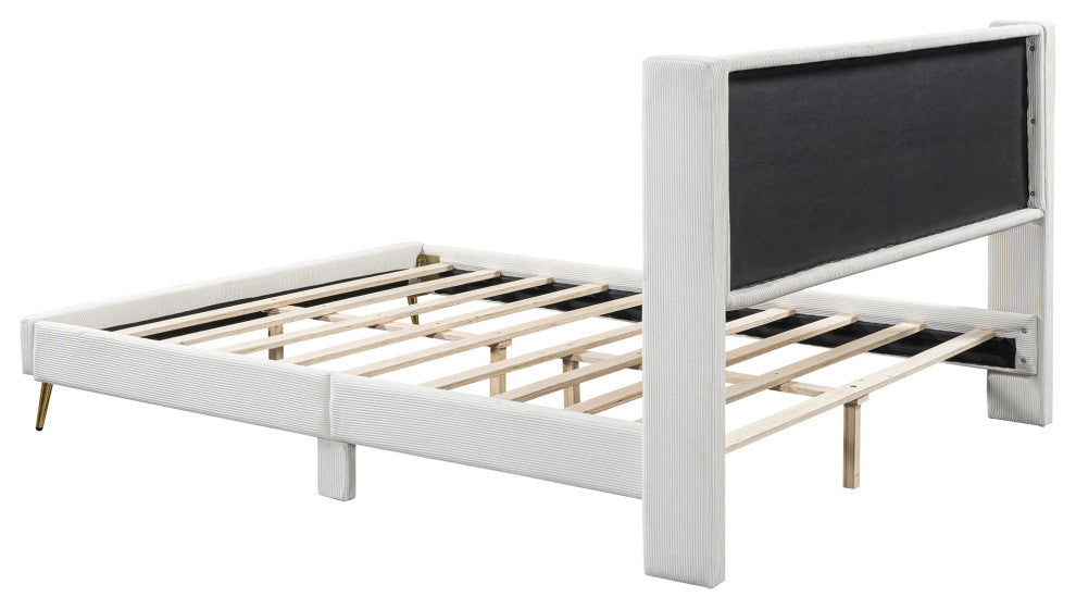 Gewnee Queen Size Corduroy Platform Bed with Metal Legs