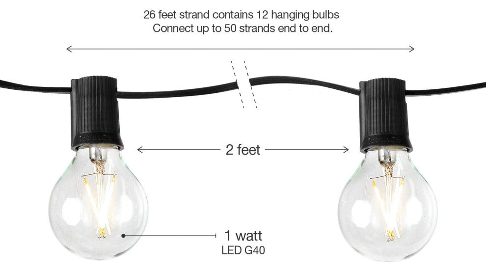 Brightech Ambience Pro - Globe, Waterproof LED Outdoor String Lights 24ft, Black