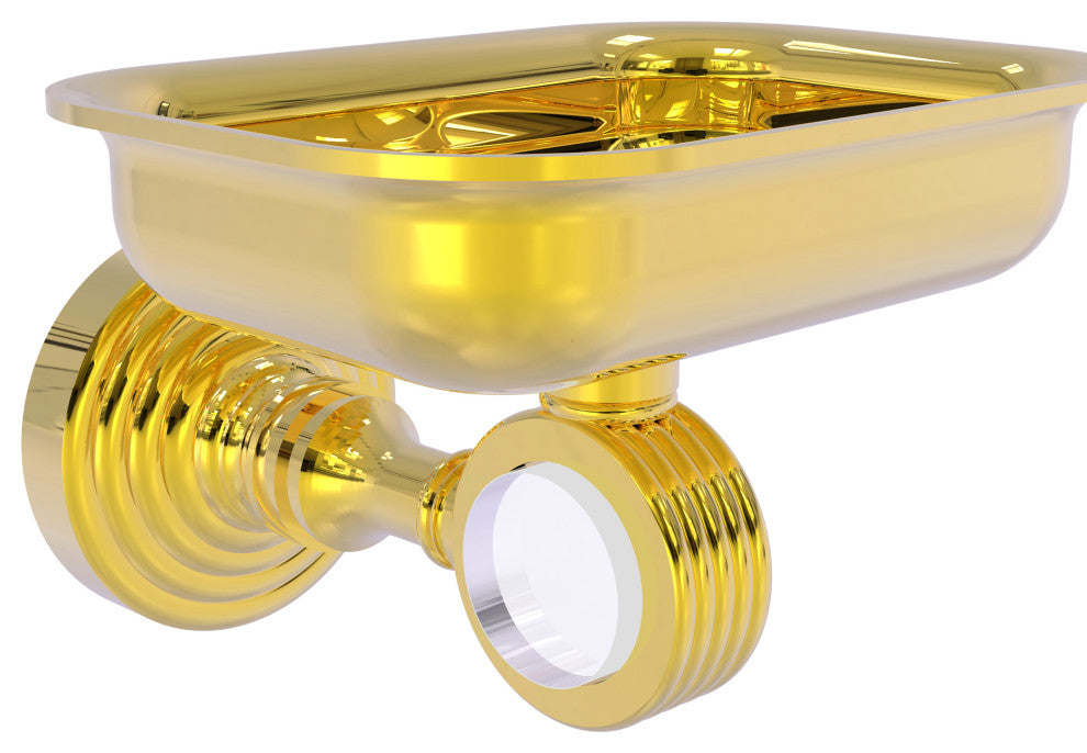 Pacific Grove Wall-Mount Soap Dish Holder with Groovy Accents, Polished Brass