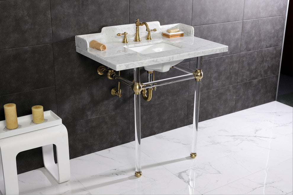Kingston Brass LMS36MASQ7 36" Carrara Marble Console Sink, Acrylic Legs