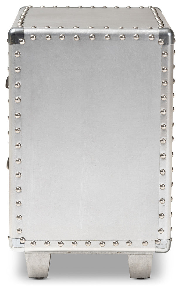 Natalie French Industrial Silver Metal 2-Drawer Nightstand